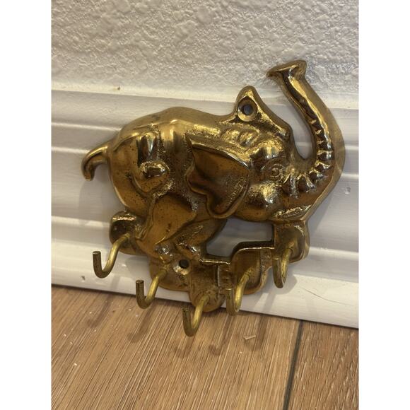 Brass Elephant Key Rack Hooks, Decorative Vintage Wall Mount Key Holder Small - Picture 2 of 14